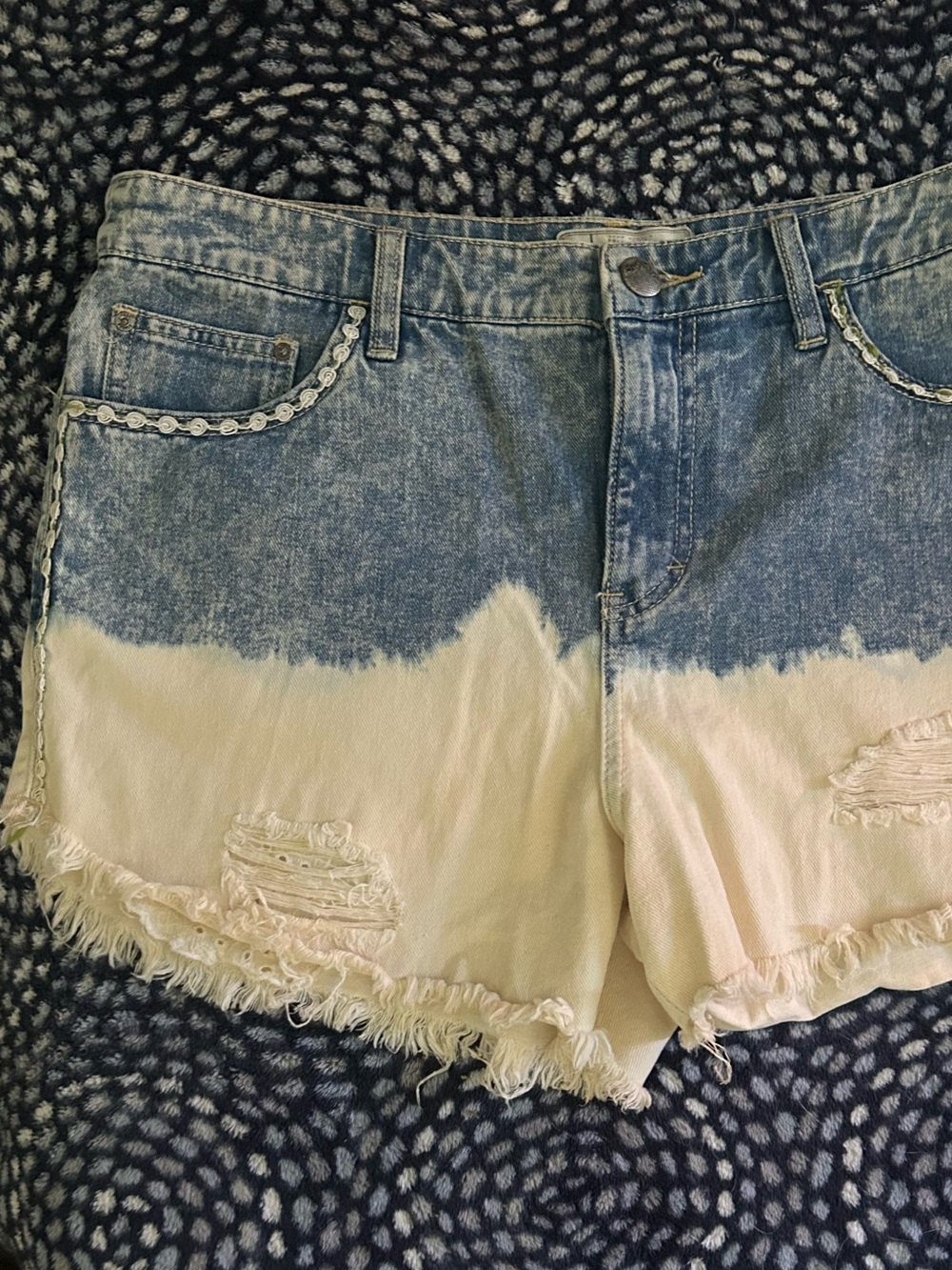 Free People Two-Tone Blue and Cream Dip-Dye Denim Shorts
